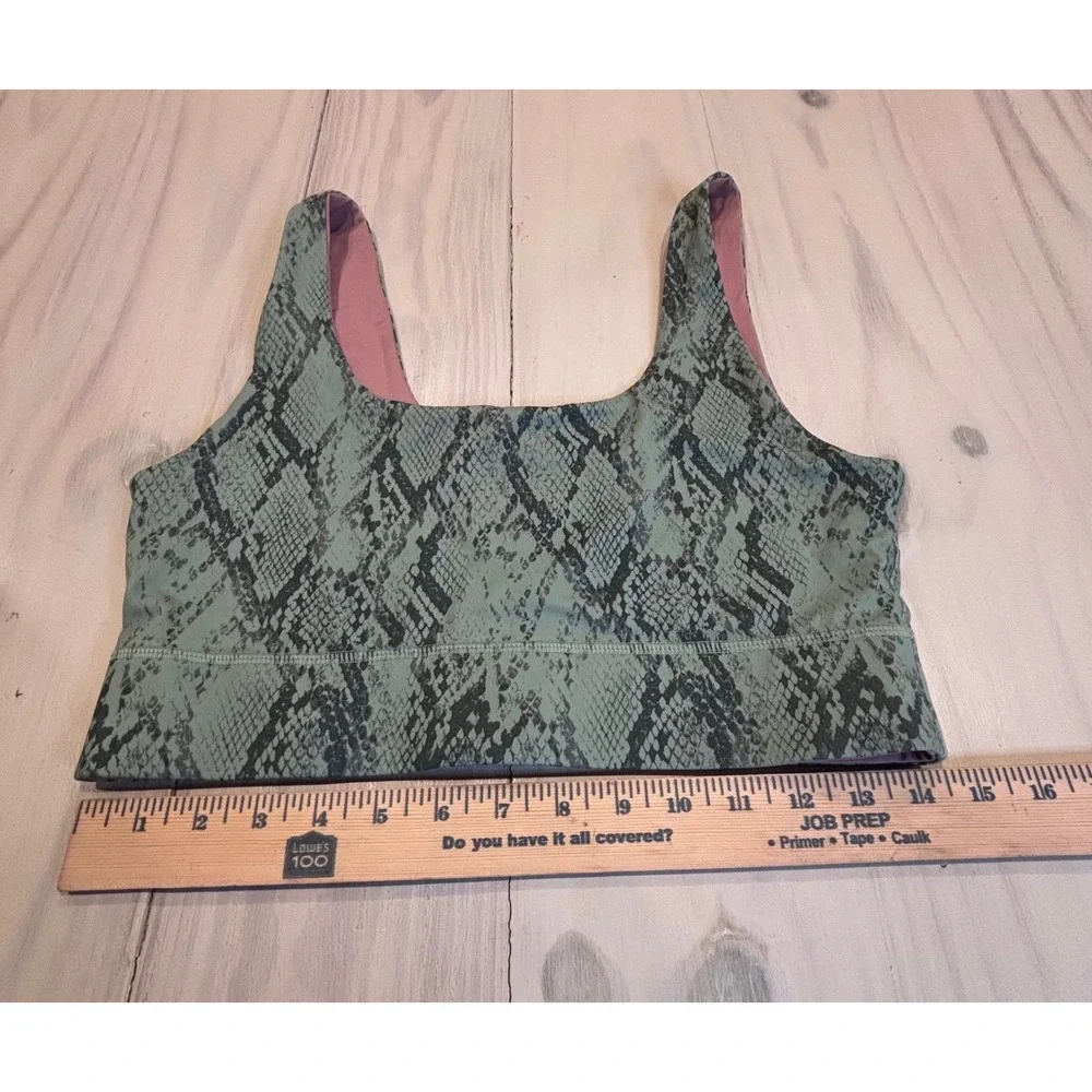 Fabletics Reversible Sports Bra Green Snakeskin Mauve Pink L Yoga Athleisure